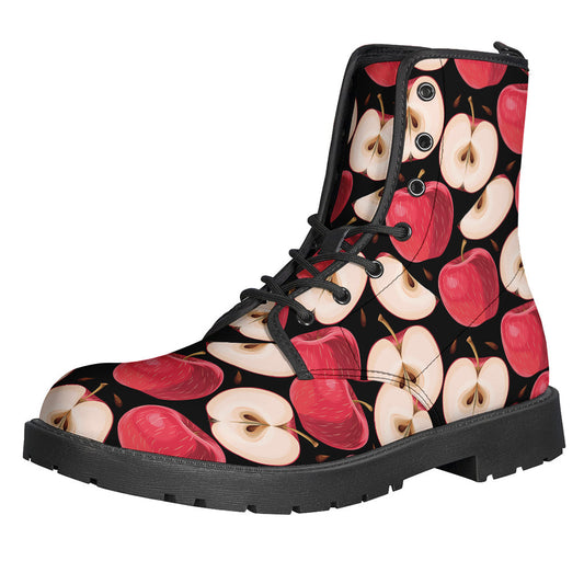 Apple Pattern Leather Lightweight Boots for the Free-Spirited Hippie - 1