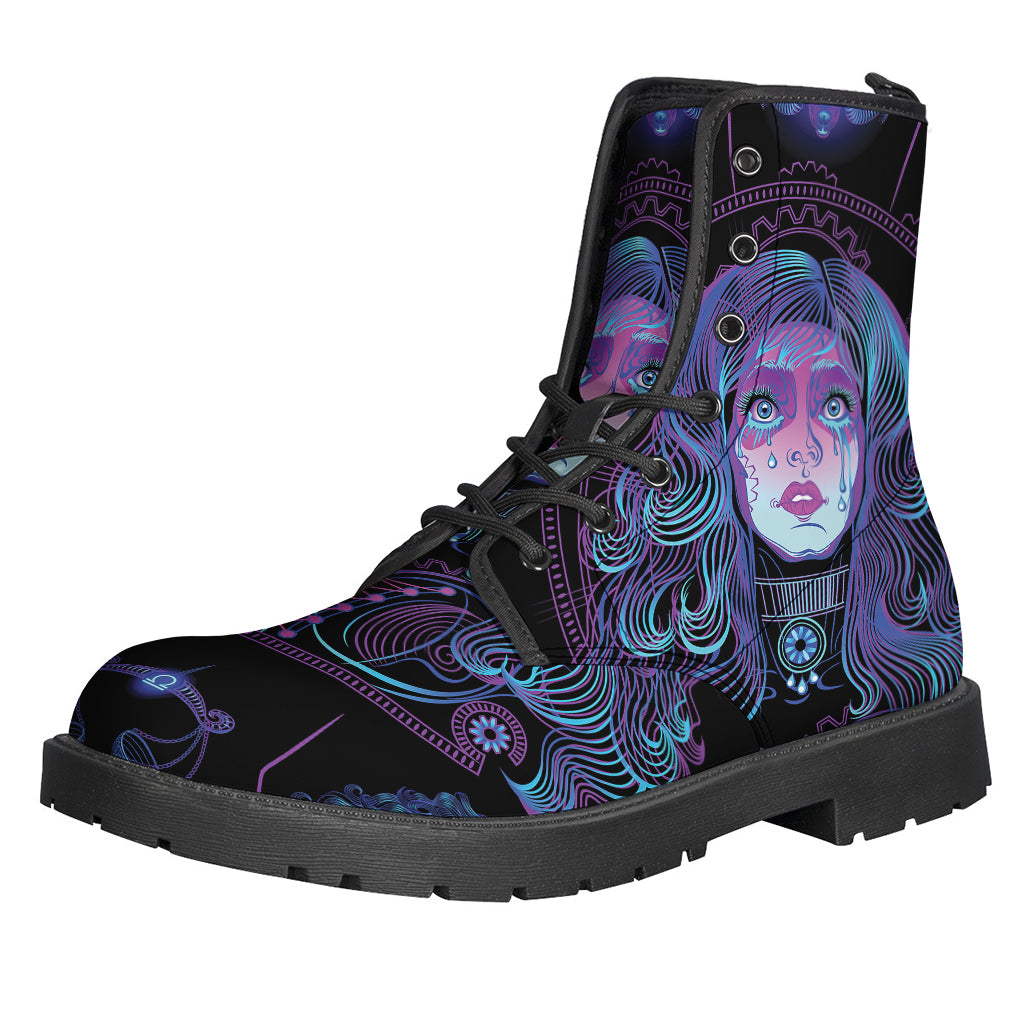 Groovy Aquarius Astrological Signs Leather Boots for Hippies - 1