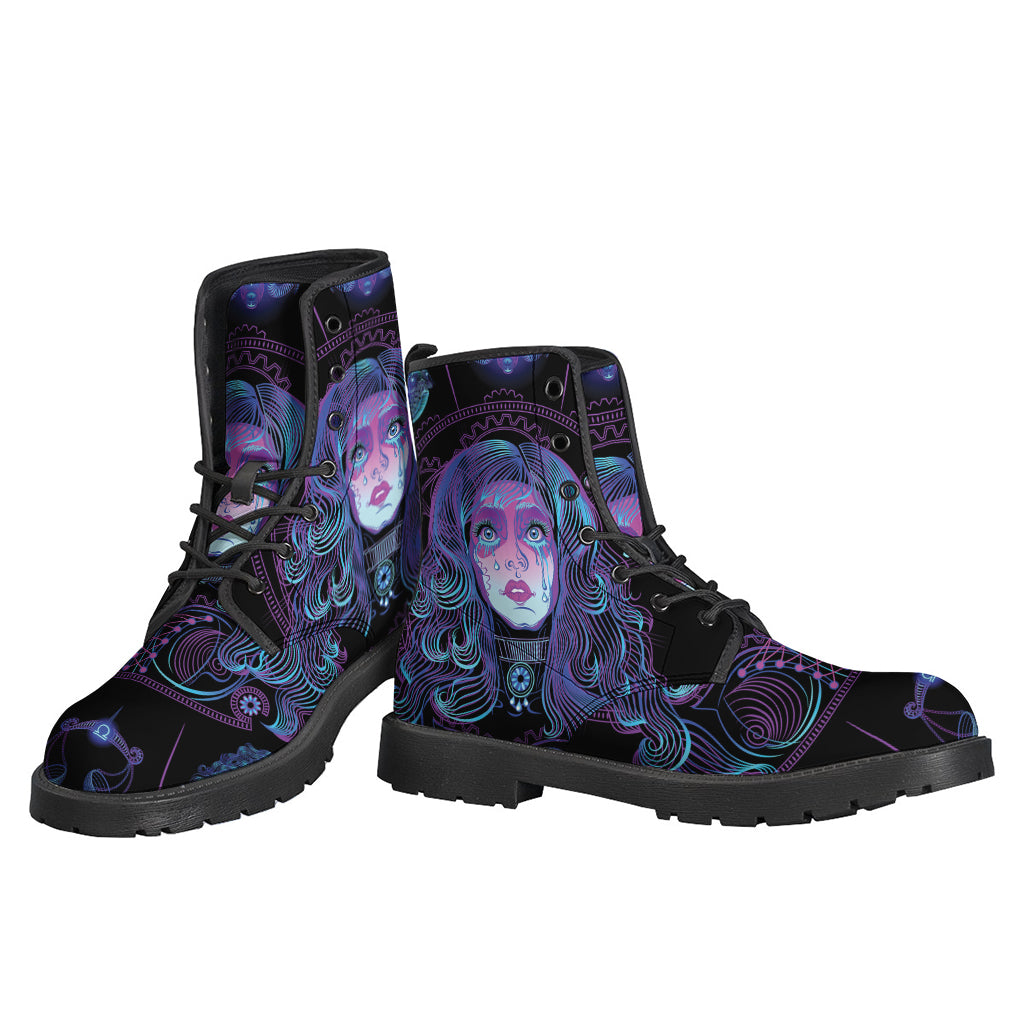 Groovy Aquarius Astrological Signs Leather Boots for Hippies - 3