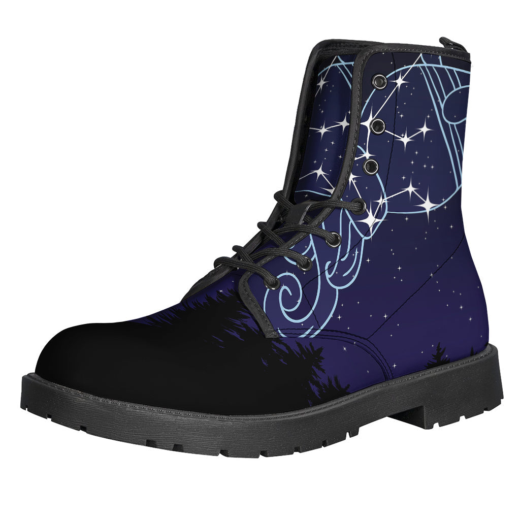 Aquarius Constellation Print Leather Boots for the Free-Spirited Hippie - 1