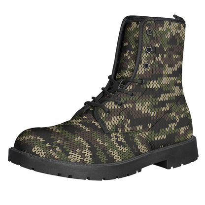 Groovy Camo Knitted Leather Boots for Free-Spirited Hippies - 1