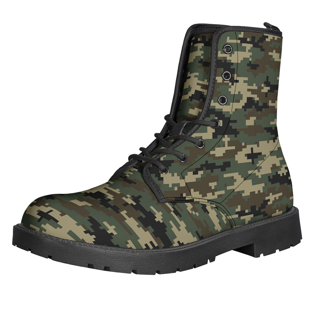 Boho-Chic Leather Lightweight Boots in Army Green Digital Camo Print - 1