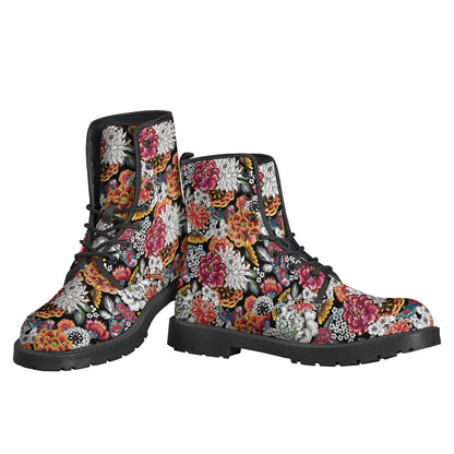 Groovy Vibes: Asian Chrysanthemum Pattern Leather Lightweight Boots for the Hippie Soul - 3