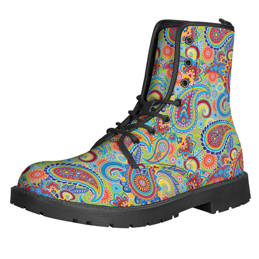 Step Out in Style with Asian Paisley Pattern Leather Boots - 1