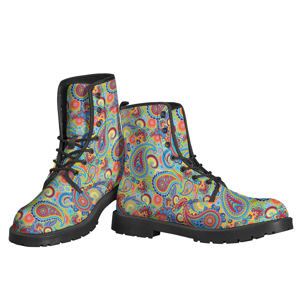 Step Out in Style with Asian Paisley Pattern Leather Boots - 3