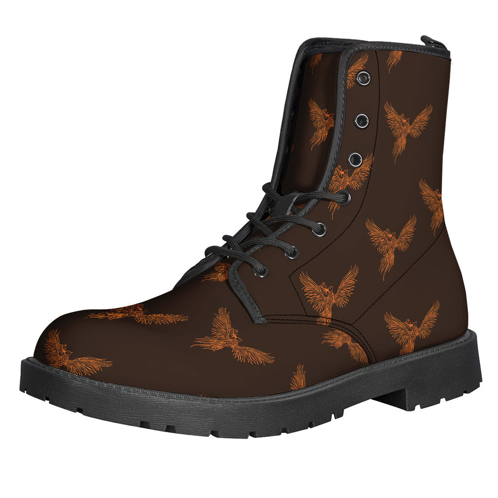 Boho Chic: Asian Phoenix Pattern Printed Leather Boots for Hippies - 1