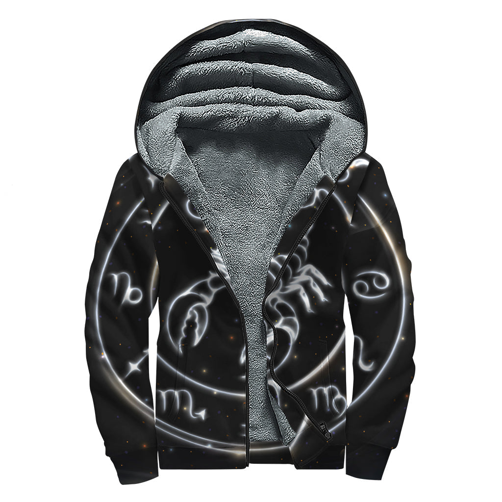 Scorpio Sign Print Hippies Sherpa Lined Zip Up Hoodie - 1