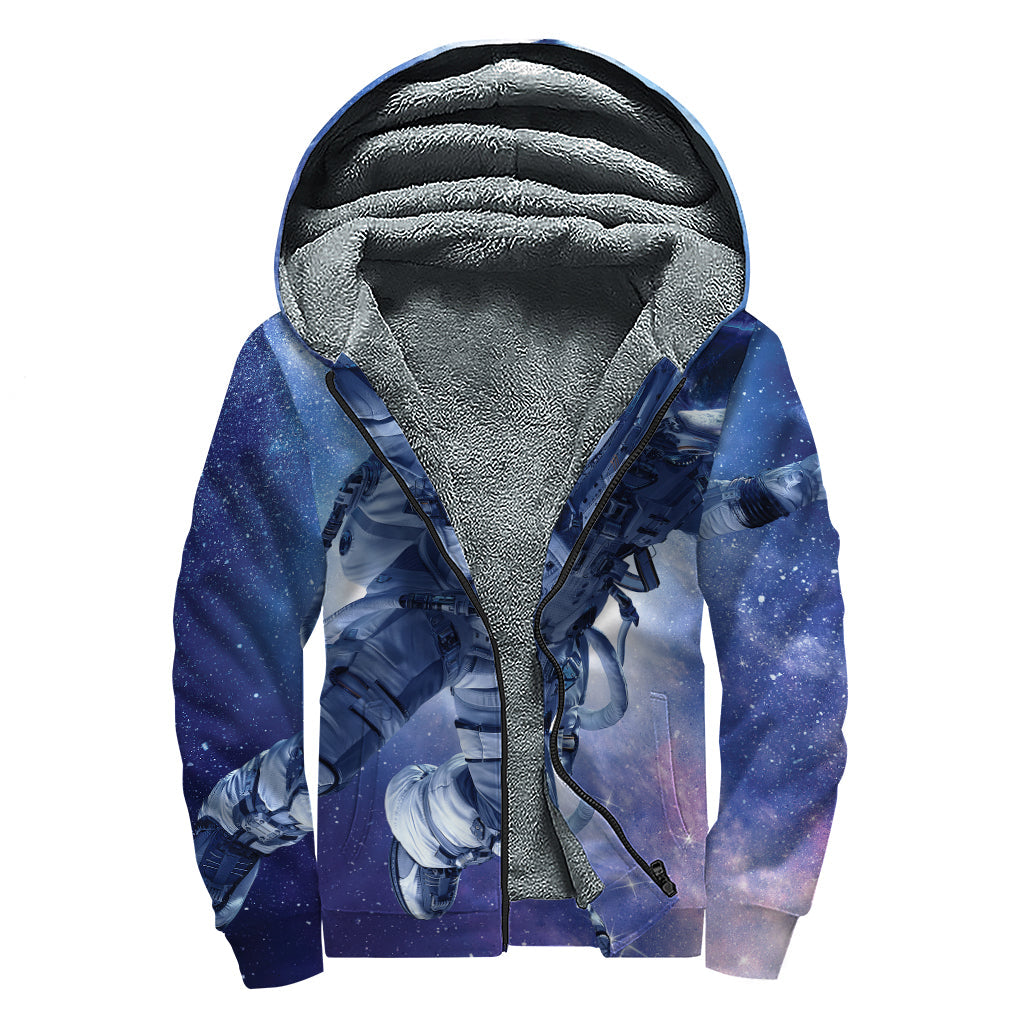 Groovy Astronaut Sherpa Lined Zip Up Hoodie for Free-spirited Hippies - 1