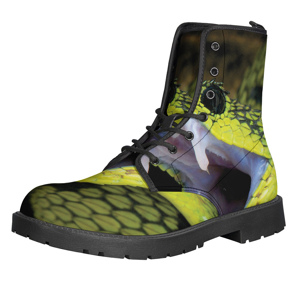 Step Out in Style: Atheris Nitschei Snake Print Leather Boots for the Modern Hippie - 1