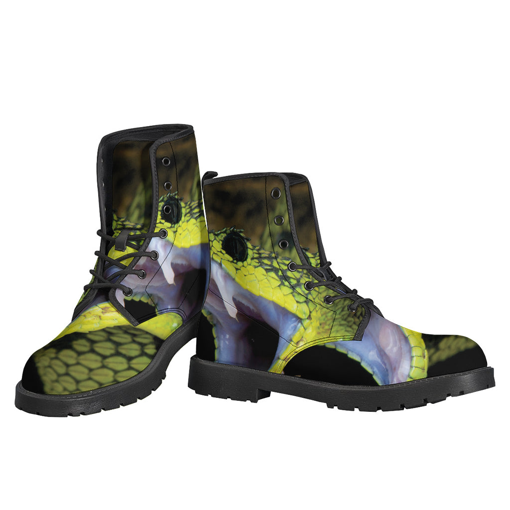 Step Out in Style: Atheris Nitschei Snake Print Leather Boots for the Modern Hippie - 3