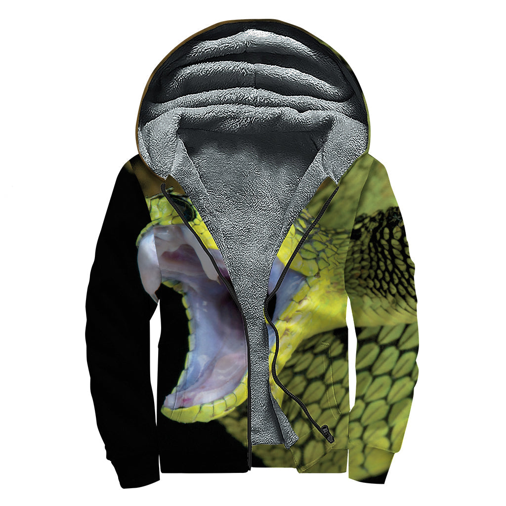 Atheris Nitschei Snake Print Sherpa Lined Zip Up Hoodie for the Free-Spirited Hippie - 1