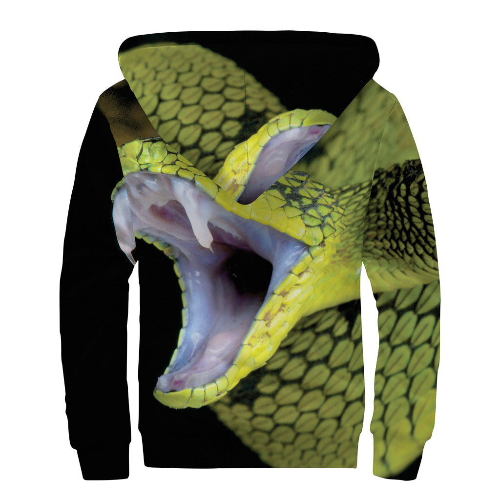 Atheris Nitschei Snake Print Sherpa Lined Zip Up Hoodie for the Free-Spirited Hippie - 2