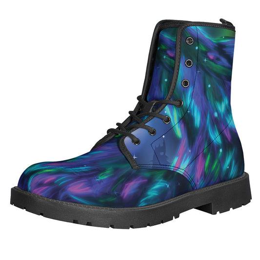 Aurora Howling Wolf Spirit Leather Boots for Free-Spirited Hippies - 1