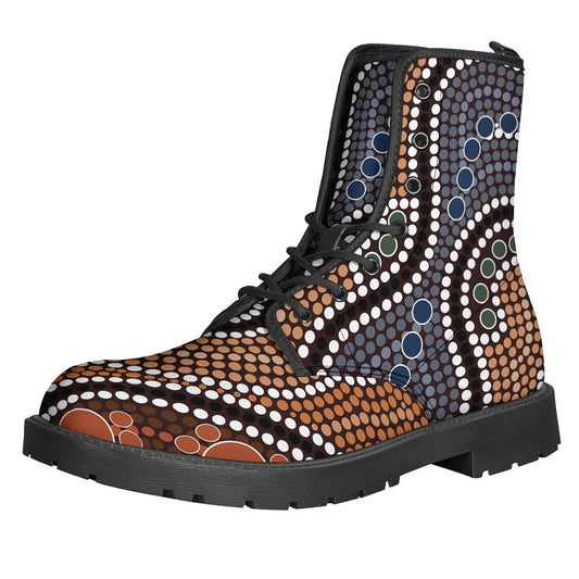 Boho Chic: Embrace Your Inner Hippie with Australia River Aboriginal Dot Print Leather Boots - 1