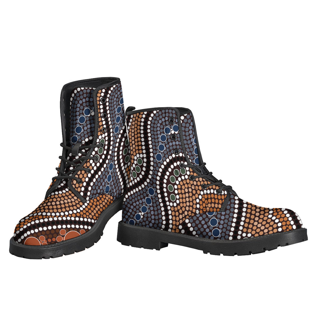 Boho Chic: Embrace Your Inner Hippie with Australia River Aboriginal Dot Print Leather Boots - 3