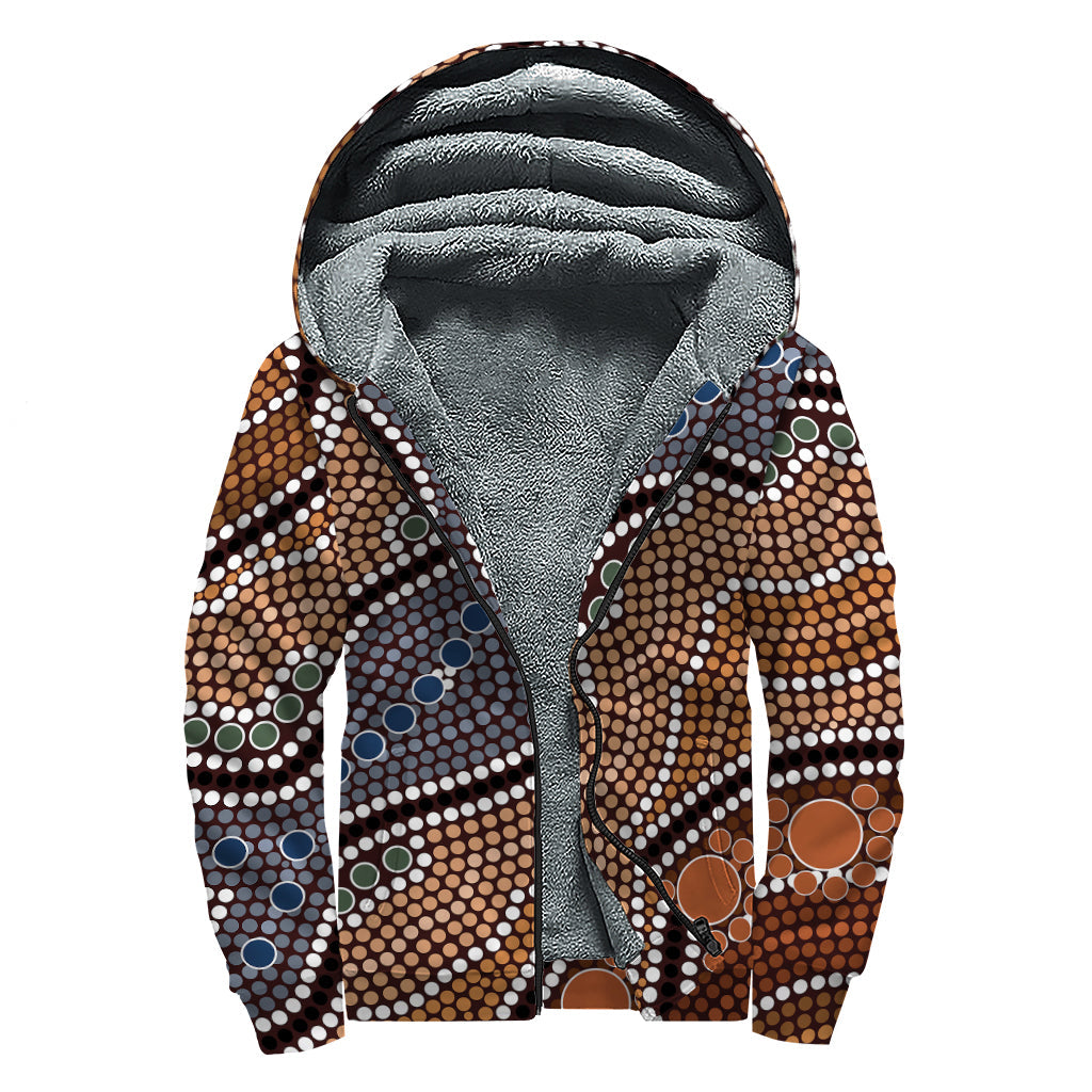 Australia River Aboriginal Dot Print Hippie Sherpa Zip Up Hoodie - 1