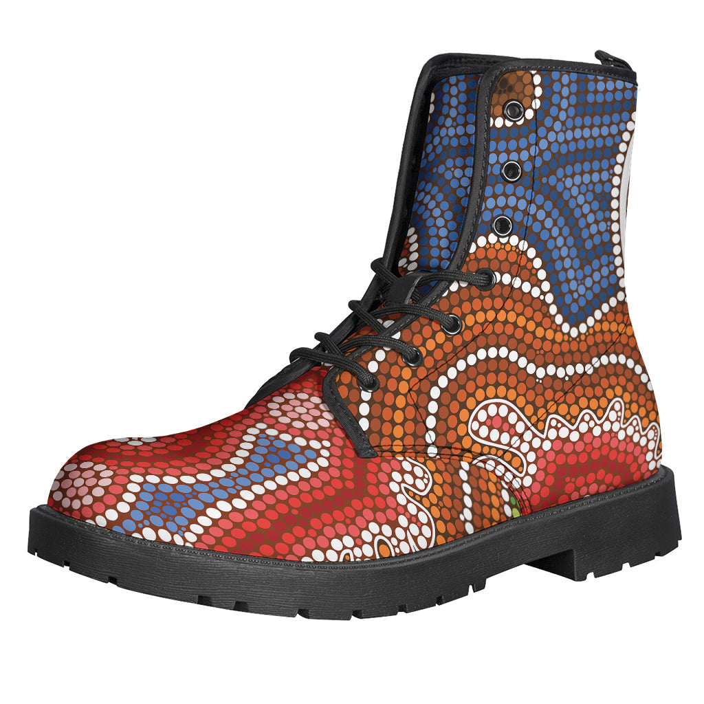 Innovative Australian Aboriginal Art Print Leather Boots for the Modern-Day Hippie - 1