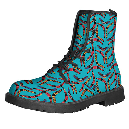 Bohemian Bliss: Australian Aboriginal Boomerang Print Leather Boots - 1