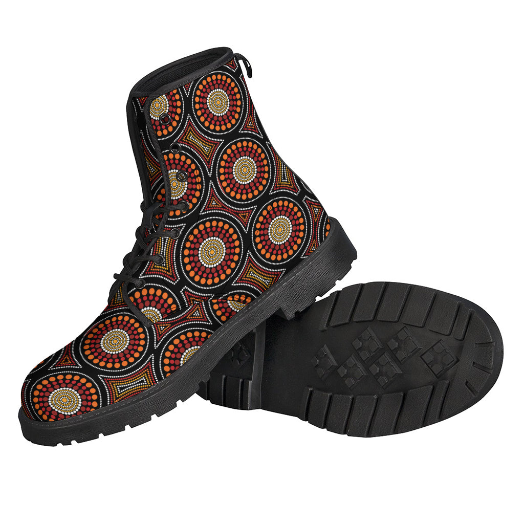 Walk in Peace: Australian Aboriginal Dot Pattern Leather Boots for Hippies - 2