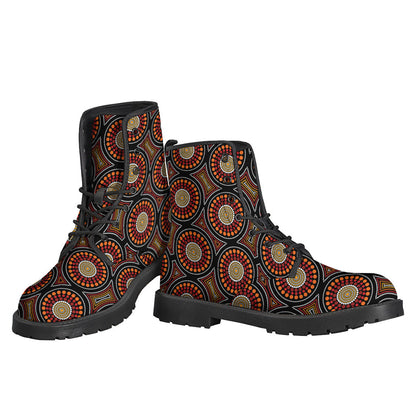 Walk in Peace: Australian Aboriginal Dot Pattern Leather Boots for Hippies - 3