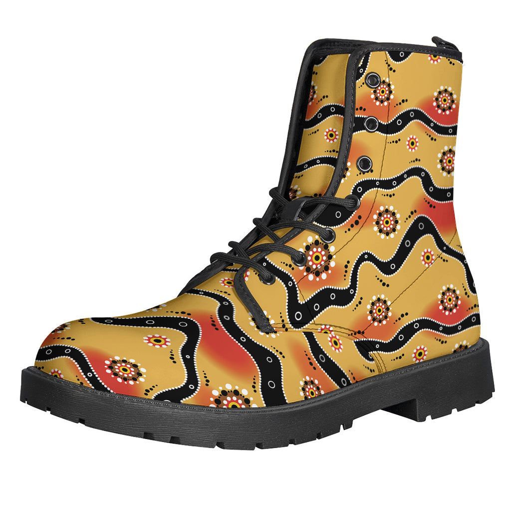 Step Out in Style with our Australian Aboriginal Pattern Leather Boots - 1