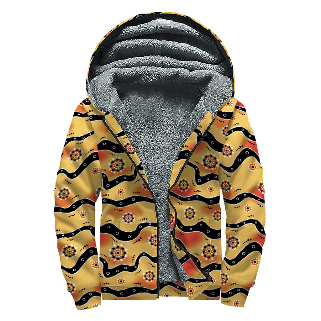 Boho Bliss: Australian Aboriginal Pattern Sherpa Lined Zip Up Hoodie - 1