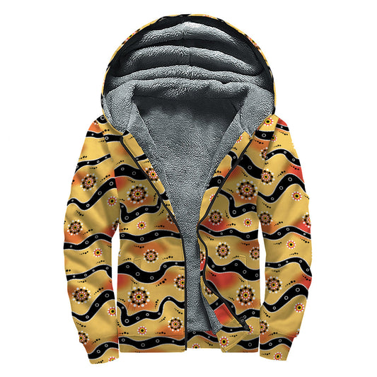 Boho Bliss: Australian Aboriginal Pattern Sherpa Lined Zip Up Hoodie - 1