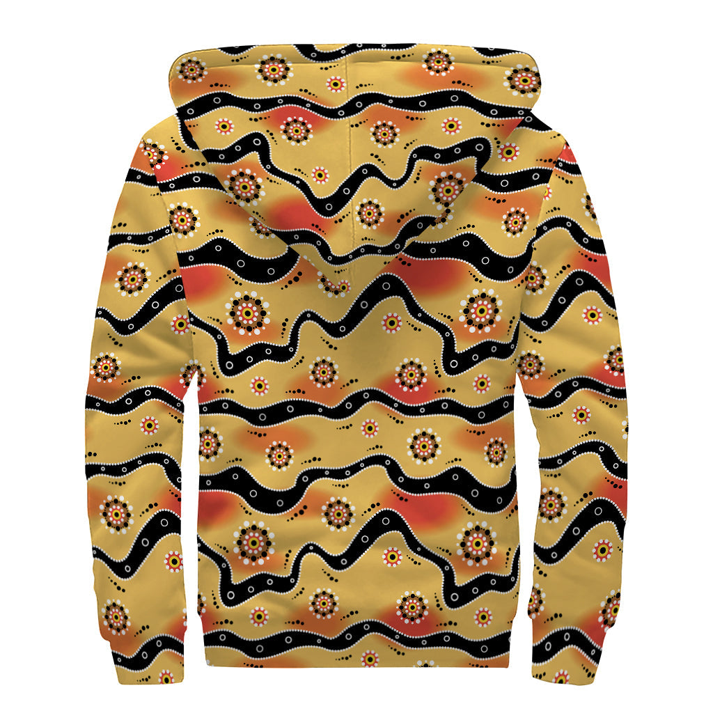 Boho Bliss: Australian Aboriginal Pattern Sherpa Lined Zip Up Hoodie - 2