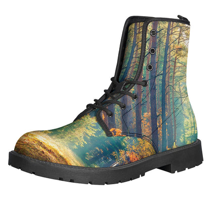 Step into the Groove with Autumn Forest Print Leather Boots - 1