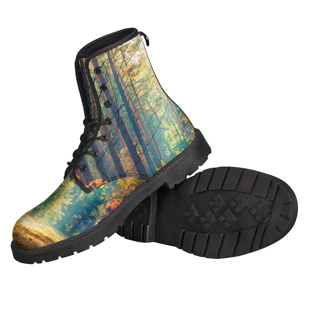 Step into the Groove with Autumn Forest Print Leather Boots - 2