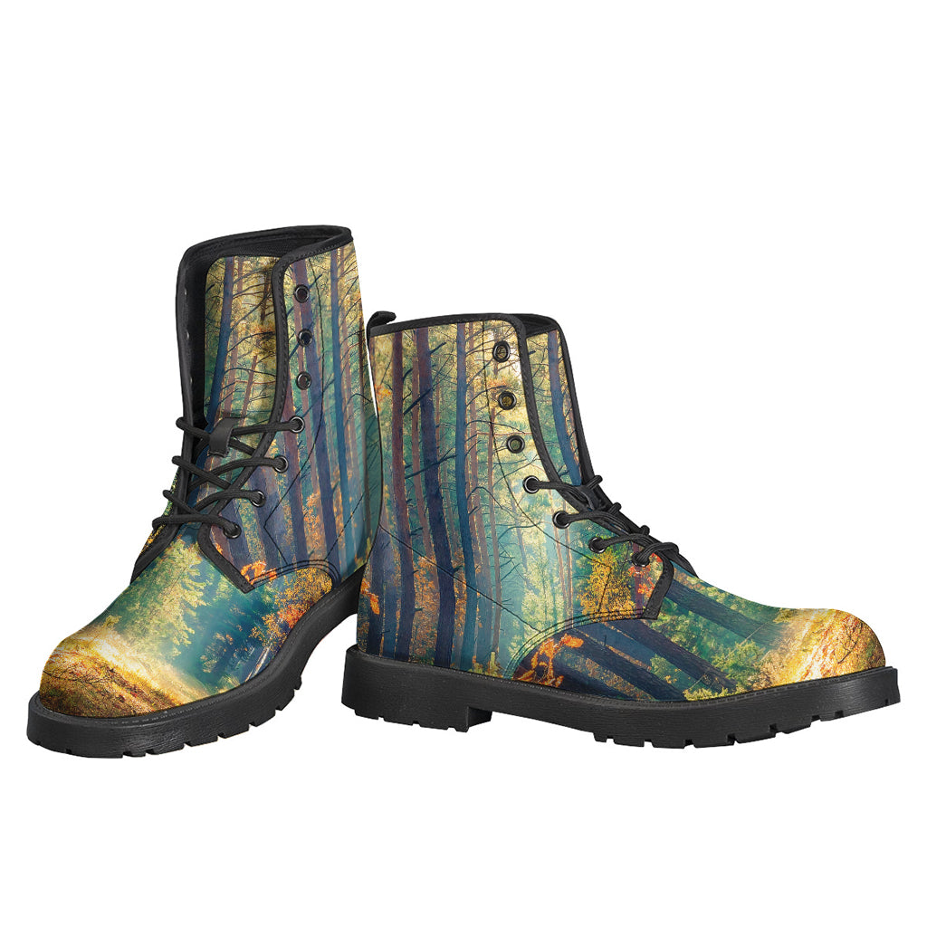 Step into the Groove with Autumn Forest Print Leather Boots - 3