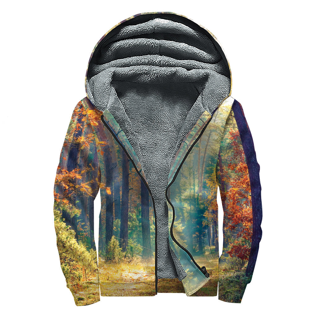 Autumn Forest Dreamer Sherpa Lined Zip Up Hoodie - 1