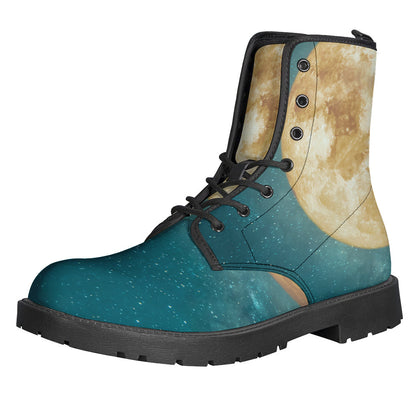 Get Groovy with Autumn Full Moon Print Leather Boots - 1