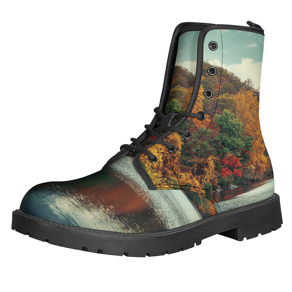 Groove in Style with Autumn Lake Print Lightweight Leather Boots for Hippies - 1