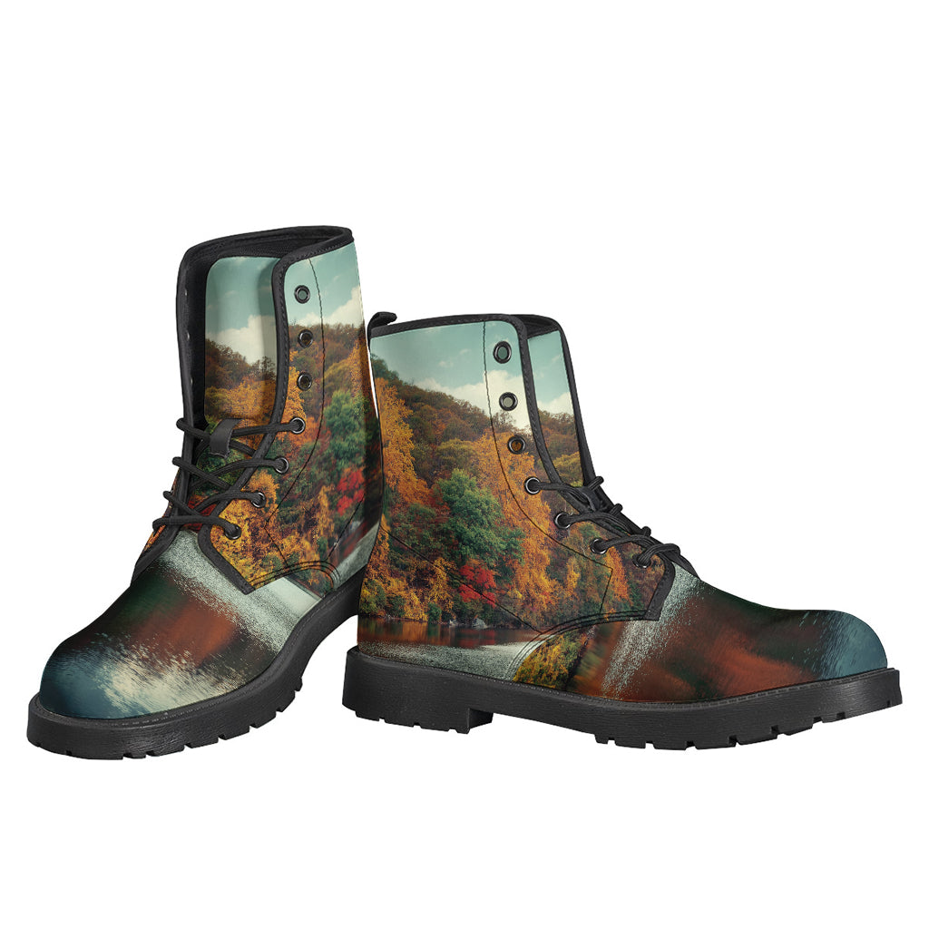 Groove in Style with Autumn Lake Print Lightweight Leather Boots for Hippies - 3