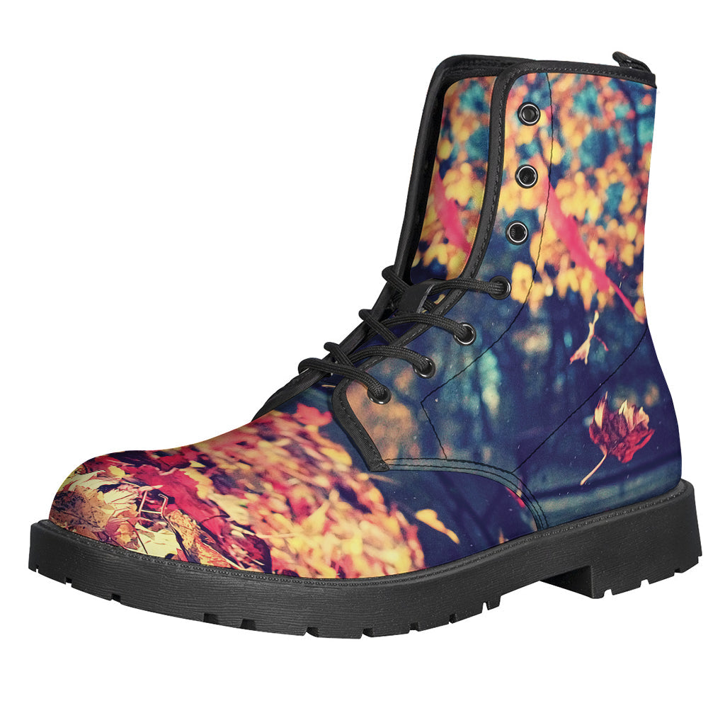 Autumn Leaves Printed Leather Boots for the Free-Spirited Hippie - 1