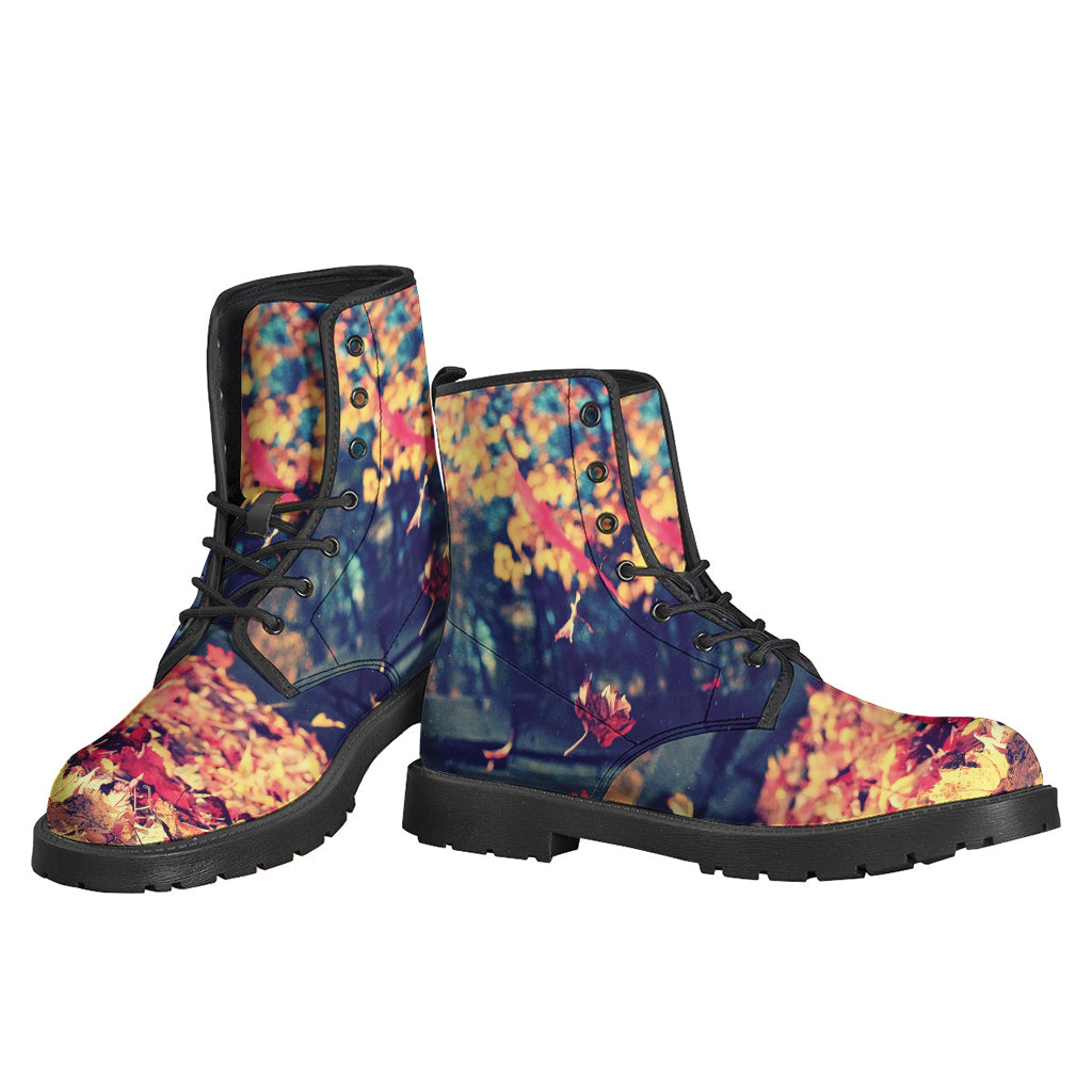 Autumn Leaves Printed Leather Boots for the Free-Spirited Hippie - 3