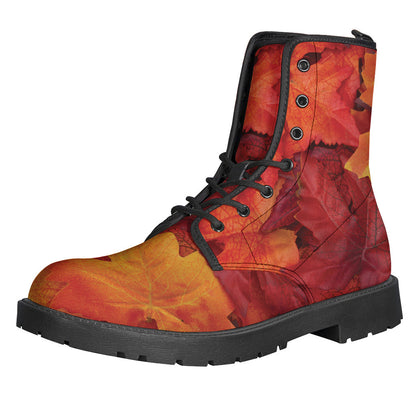 Autumn Maple Leaf Print Leather Boots for the Free-Spirited Hippies - 1