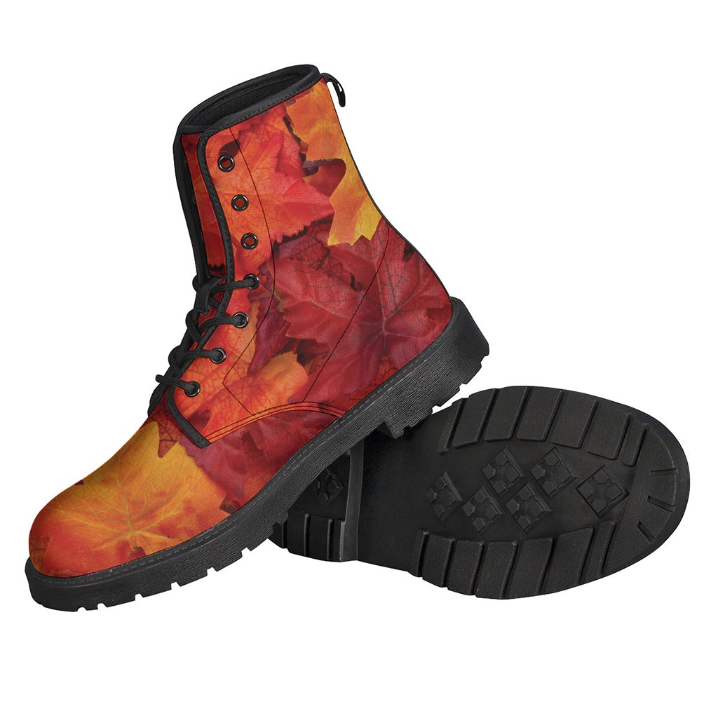 Autumn Maple Leaf Print Leather Boots for the Free-Spirited Hippies - 2