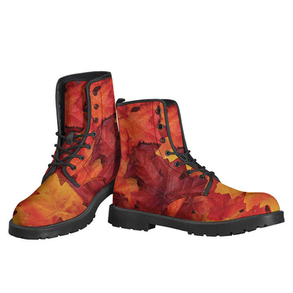 Autumn Maple Leaf Print Leather Boots for the Free-Spirited Hippies - 3