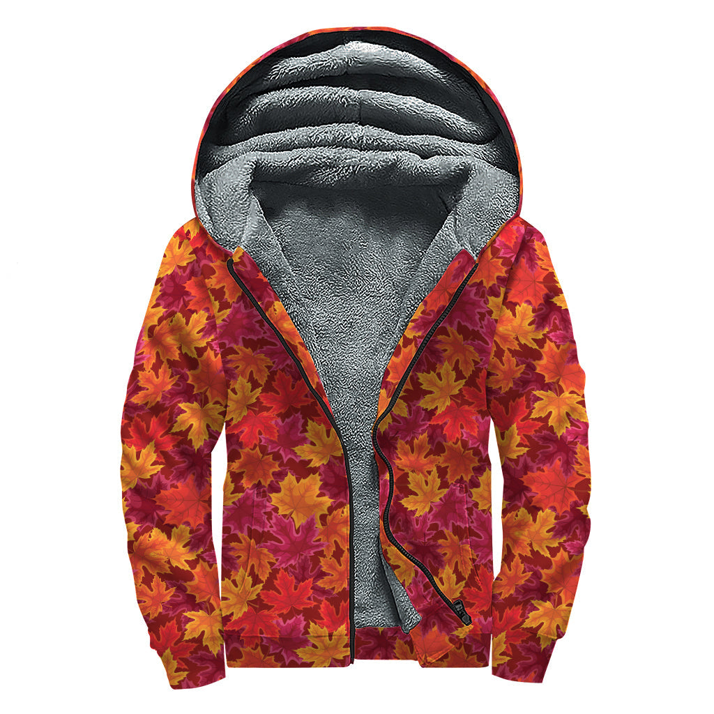 Autumn Maple Leaves Sherpa Love Zip Up Hoodie - 1