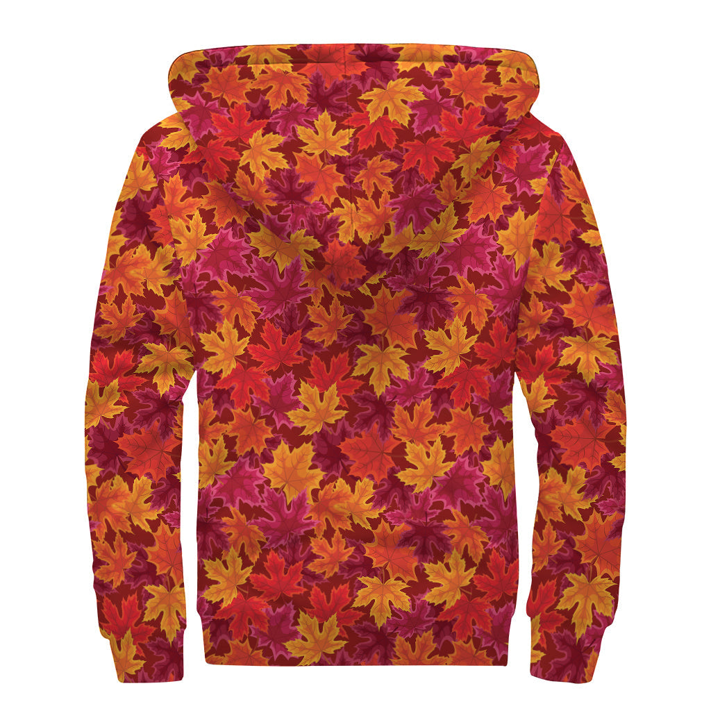 Autumn Maple Leaves Sherpa Love Zip Up Hoodie - 2