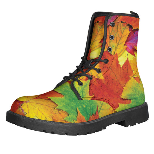 Groovy Vibes: Autumn Maple Leaves Leather Lightweight Boots for Hippies - 1