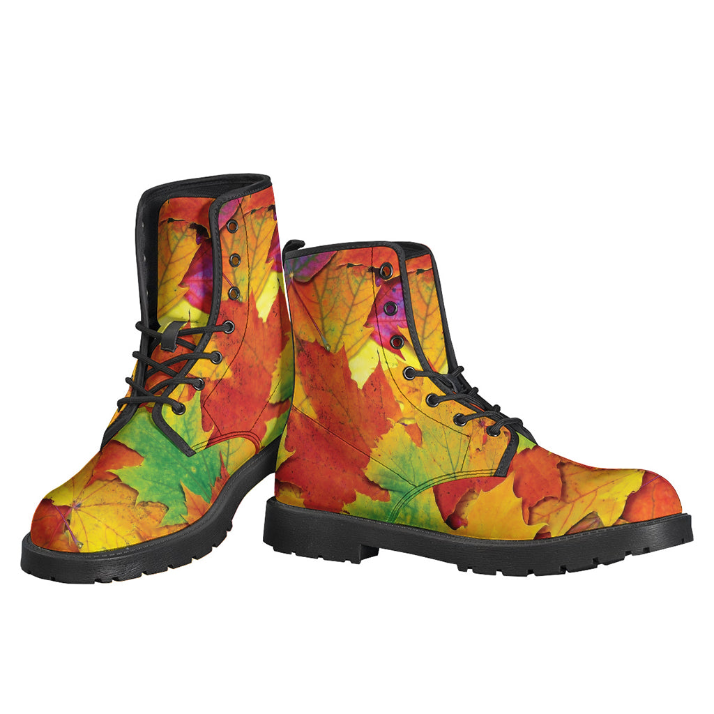 Groovy Vibes: Autumn Maple Leaves Leather Lightweight Boots for Hippies - 3