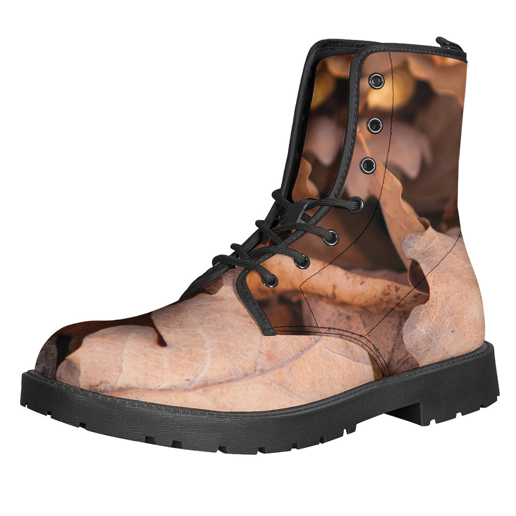 Autumn Oak Leaf Print Leather Boots: The Must-Have Footwear for Stylish Hippies - 1