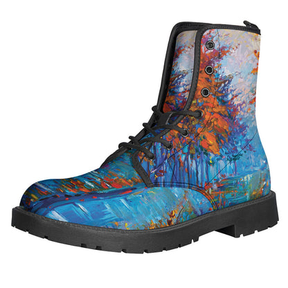 Groovy Vibes: Autumn Painting Print Leather Boots for the Modern Hippie - 1