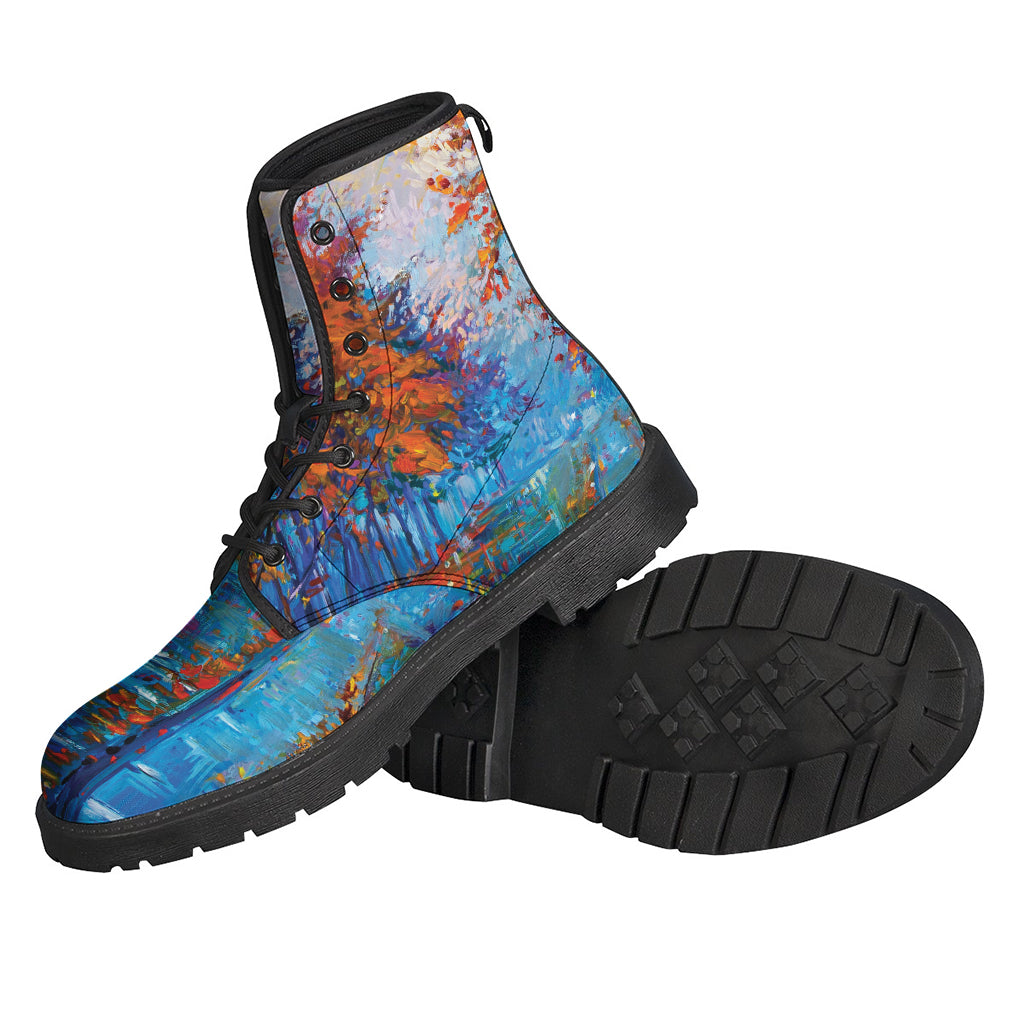 Groovy Vibes: Autumn Painting Print Leather Boots for the Modern Hippie - 2