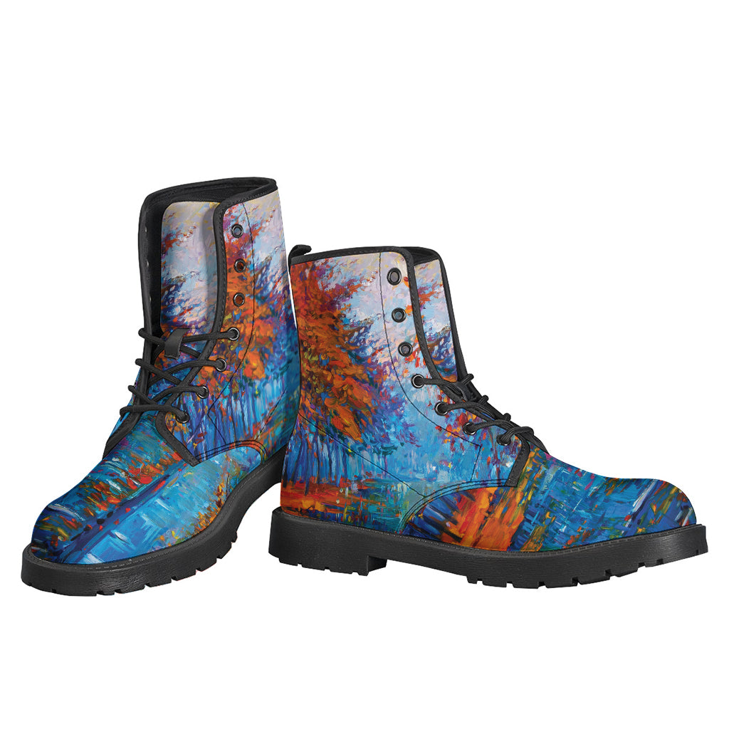 Groovy Vibes: Autumn Painting Print Leather Boots for the Modern Hippie - 3