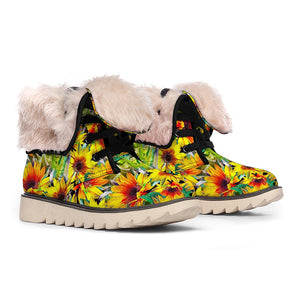 Emerald Blossoms -  Autumn Sunflower Pattern Print Winter Boots For Modern Hippie