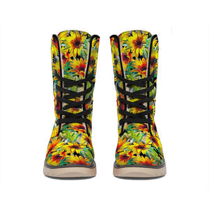 Emerald Blossoms -  Autumn Sunflower Pattern Print Winter Boots For Modern Hippie